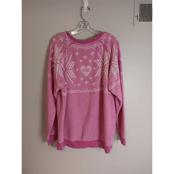Pink By Victoria's Secret Graphic Print Pullover Sweatshirt Sz Medium Snowflake - Picture 3 of 4